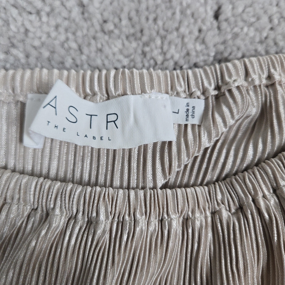 Astr Pleated Square-Neck Long-Sleeve Blouse in Nude - Picture 5 of 7